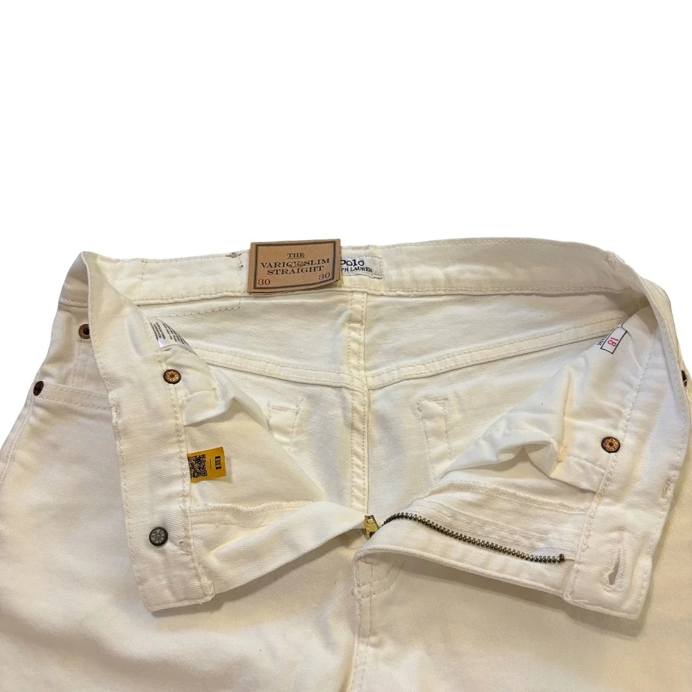 Polo Ralph Lauren Mens Varick Slim Straight White Stretch Jeans 30x30 NWT